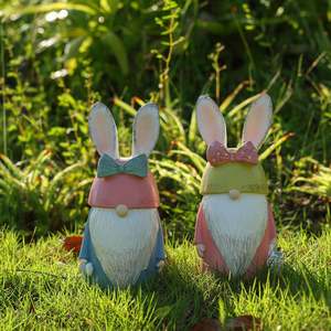 Figura Decorativa de Gnomo con Orejas de Conejo de Pascua, de Resina, con Lazo y Cesta, para Decoración de Mesa, Hogar y Jardín - Product Image 3