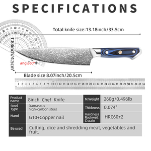 Dao bếp Nhật Bản kiểu Santoku chuyên nghiệp cao cấp IOKO, cán G10, thép Damascus 67 lớp - Product Image 6