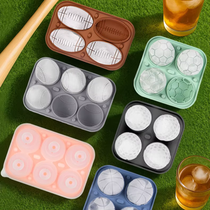 Vendita calda in Silicone Hockey su ghiaccio ghiaccio cubo stampi calcio basket Rugby riutilizzabile 4 cubetti di ghiaccio vassoi con coperchio stampi - Product Image 2