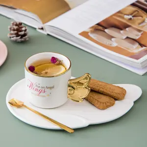 Wings Angel Ceramic Coffee Cup Creative Modeling Lovers Breakfast Mug And Saucer Fashion Cute With Spoon Dessert Plate