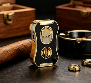 Multifunctional 6 In 1 Cigar Torch <b>Lighter</b> Windproof Portable Cigar <b>Lighter</b> With Cutter Punch Drill <b>Custom</b> Logo Wholesale - Product Image 1