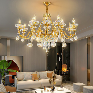 Chất Lượng Cao Châu Âu Cổ Điển Sang Trọng Vàng Biệt Thự Phòng Khách Phòng Ăn Trang Trí Pha Lê Mặt Dây Chuyền Ánh Sáng Đèn - Product Image 4
