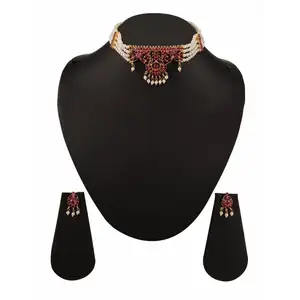 Bijoux de mode Indien Plaqué Or rose couleur CZ Perle Collier De Mariage Collier Boucles D'oreilles Ensemble pour les Femmes