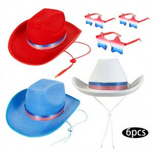 Wholesale Bulk Stock Western Style <b>Wrap</b> Ribbon Cowboy Hat Eyeglasses Set Factory Stock Western Cowboy Hat - Product Image 1