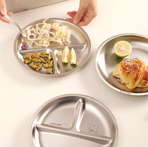 304 plaque ronde en acier inoxydable maternelle enfants division épaisse vaisselle étudiant salle à manger trois assiettes - Product Image 4