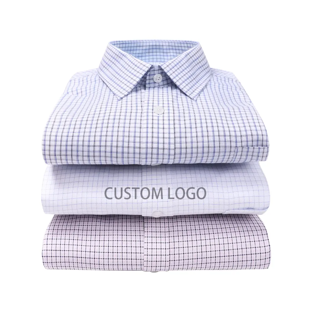 Business Work Office Casual Striped Shirts Long Sleeve Plaid Cotton Formal Dress Plus Size Men's Dress Shirts