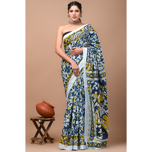Sari en coton Mulmul imprimé avec blouse assortie – Léger et élégant, sari en coton Mulmul doux – Confortable pour un usage quotidien - Product Image 1