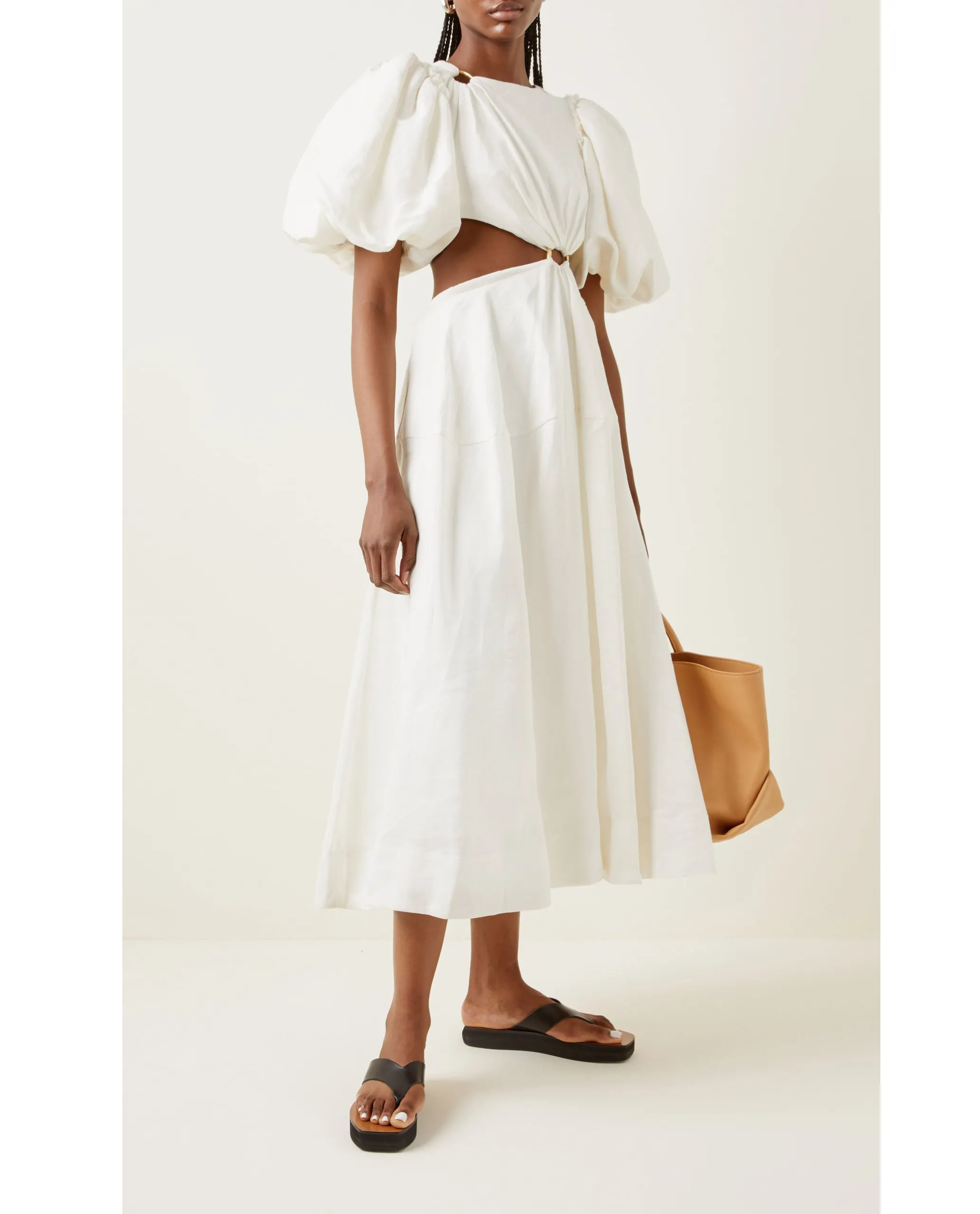 Bettergirl Customize Linen Blend 2022 Summer New Twist Cut Out Casual Loose O Neck Dress White Hollow Maxi Long Womens Dresses