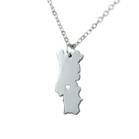 Portugal carte nationale collier pendentif en acier inoxydable couleur argent chaîne colliers femmes bijoux cadeaux