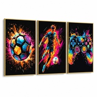 Premium Futbol Oyuncusu 3'lü Çerçeveli Duvar Sanatı Mat Altın Alüminyum Çerçeve Neon Spor Oyun Dekoru Lüks Genç Odası Butik Oyun Odası için