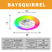 Ventilateur de plafond discret 22 pouces WiFi Tuya avec lumière, ambiance RGB, haut-parleur Bluetooth, application intelligente, moteur DC pour salle multimédia, chambre d'enfants, OEM