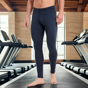 Men's Full Length Compression Leggings Solid Navy Blue Elastic Waist Spandex Cotton Blend - Product Image 2