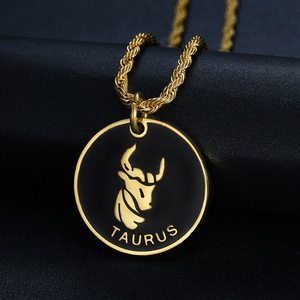 Collier rond en émail noir 18K, bijou pour hommes et femmes, pièce de monnaie en forme de métal précieux, du zodiaque, - Product Image 5