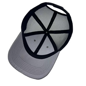 Logo in pelle goffratura lana di poliestere Design personalizzato Melange grigio 6 pannello curvo maglia picco berretto camionista - Product Image 6