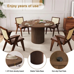 4 फार्म हाउस के लिए आधुनिक राउंड डाइनिंग टेबल लकड़ी के स्ट्रिप बेस के साथ छोटे सर्कल रसोई टेबल - Product Image 6