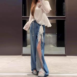 Jeans de Mujer al por Mayor, Primavera-Otoño 2025, Personalizados, Sexys y Modernos, de Pierna Ancha, Lavado Simple con Encaje - Product Image 3