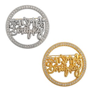 Broche de Moda al por Mayor con Pedrería '<span class=keywords><strong>Es</strong></span> Mi Cumpleaños', Pin Circular de Cristal para Fiesta de Cumpleaños, Regalo de Joyería para Mujeres y Niñas - Product Image 1