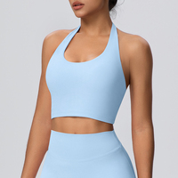 Débardeur de sport sans coutures pour femme, maintien élevé, avec coussinets de soutien-gorge amovibles, col en V, dos nu, pour le yoga - Extensible dans quatre directions