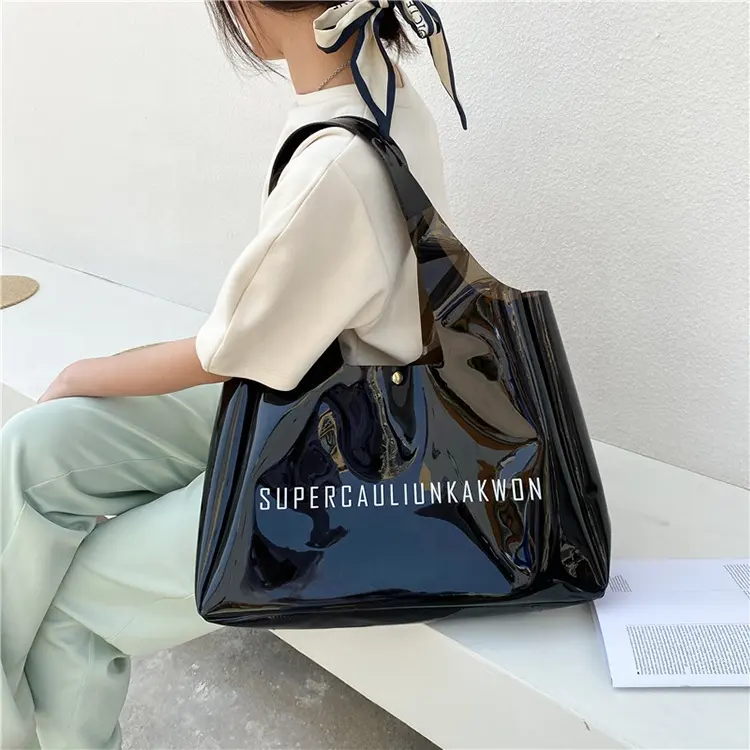 Mode Logo personnalisé femmes bandoulière épaule gelée Shopping grand Transparent clair Pvc sac fourre-tout pour la plage voyage