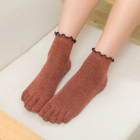Chaussettes à cinq doigts pour femmes de style coréen, chaussettes déodorantes en coton à bordure en dentelle pour le printemps et l'automne, chaussettes décontractées respirantes et absorbant la transpiration