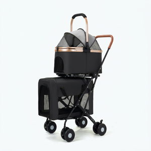 Carrito para Mascotas Color Negro Carbón, 4 Ruedas, Malla Transpirable, Transportador Portátil de Viaje - Product Image 1