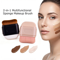Pinceau de maquillage 2-en-1 en éponge, pinceau à fond de teint à poils doux, pinceau de maquillage double tête pour la distribution de la poudre, pinceaux de beauté