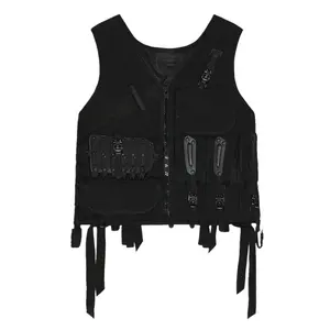 2023 Hot Selling Custom Interior Zip Pockets Clothes Detachable Cap Exposed Front Zipper Closure Leather Vest for Men
