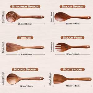 <b>Wood</b> Cooking <b>Kitchen</b> <b>Utensils</b> Set Tool 5pc Spoons Spatula <b>Utensils</b> With Holder Spoon Rest for Cooking - Product Image 2