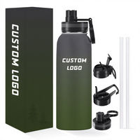 Bouteille d'eau en acier inoxydable 304 personnalisable (couleur et logo), gourde isotherme avec bouchons à paille interchangeables pour la salle de sport