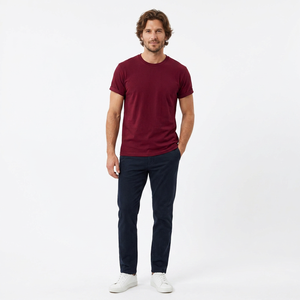 Men's Regular Fit Solid Color O-Neck Short Sleeve T-Shirt 100% Cotton Jersey Casual Wear Eco-Friendly Front Logo - Product Image 1