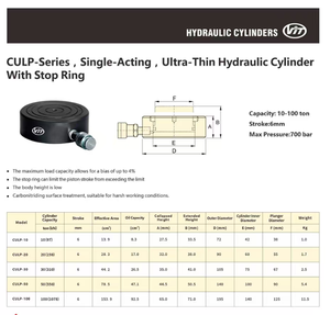 VIT-W Cylindre hydraulique ultra-mince à simple effet de qualité industrielle série CULP avec bague de butée pour levage en espaces étroits - Product Image 2