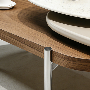 Tavolino <span class=keywords><strong>da</strong></span> Caffè Moderno di Lusso con Piano <span class=keywords><strong>in</strong></span> Pietra <span class=keywords><strong>Naturale</strong></span>, Impiallacciatura <span class=keywords><strong>in</strong></span> <span class=keywords><strong>Legno</strong></span> e Gambe <span class=keywords><strong>in</strong></span> Metallo, Arredamento Contemporaneo per Soggiorno - Product Image 4