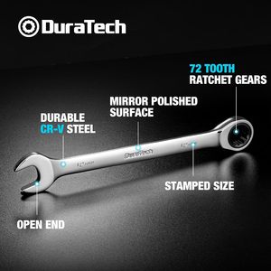 Llave Combinada de Trinquete DURATECH de 12 mm, Métrica, 72 Dientes, 12 Puntas, Fabricada con Acabado Pulido Espejo - Product Image 6