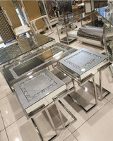 Nouvelle Arrivée Table Console Moderne de Luxe en Acier Inoxydable Effet Diamant Broyé et Miroir pour Salon et Appartement Source