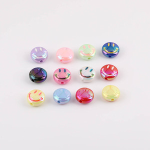 Cuentas acrílicas con cara sonriente, redondas, con orificio recto, para la fabricación de joyas, acabado chapado en colores aleatorios - Product Image 3