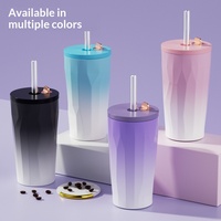 Nouvelle tasse isotherme en acier inoxydable 304 à double paroi, avec paille escamotable automatique, couvercle dégradé, personnalisable, vente en gros