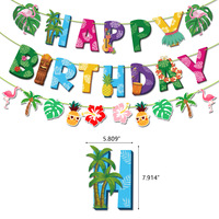 Nouvelle fête d'anniversaire hawaïenne fournitures flamant rose tortue feuille gâteau drapeau avec des ballons en forme de fleur décorations florales