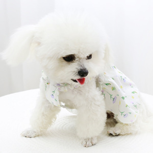 Robe d'été à imprimé floral de style coréen pour chiens et chats, jolie robe pour animaux de compagnie avec laisse, robe fine printemps-été - Product Image 2