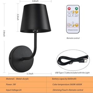 Ensemble de 2 lampes murales LED sans fil modernes en fer avec télécommande tactile pour salon - Product Image 3