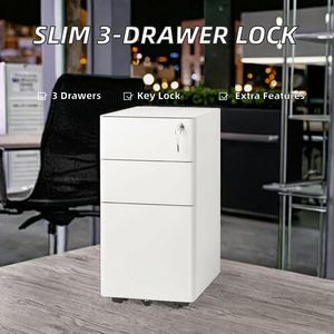 <b>Desk</b> Slim White Locking <b>Small</b> Luxury Modern Home Storage Furniture 3 <b>Drawer</b> -Mobile Steel Office Metal File Warehouse Bedroom - Product Image 2
