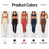 Set Olahraga Berkualitas Tinggi GH, Bra Olahraga Halter V-Neck, Legging Pinggang Tinggi, Kontrol Perut, Set Yoga Fitness