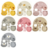Ensemble d'alimentation pour bébé sans BPA, assiette en forme d'ours, bol antidérapant, tasse en silicone anti-fuite, cuillère et fourchette durables pour enfants