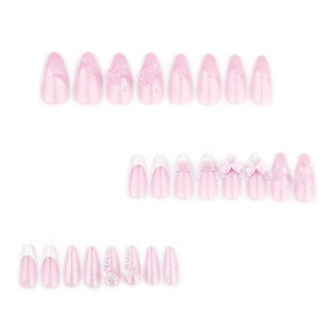 <span class=keywords><strong>Uñas</strong></span> postizas acrílicas personalizables al por mayor, estilo almendra, color <span class=keywords><strong>rosa</strong></span> nude y blanco francés, con lazo <span class=keywords><strong>de</strong></span> <span class=keywords><strong>rosa</strong></span> 3D, estilo dulce y femenino, medianas, <span class=keywords><strong>de</strong></span> presión. - Product Image 2