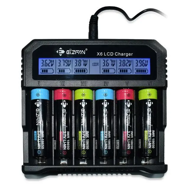 Efan X6 Lcd 6 Slots Battery Charger Car Charger Voor 10440 14500 14650 16500 16340 18500 18650 20700 21700