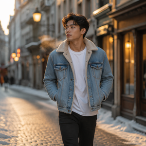 Veste d'hiver pour hommes en <span class=keywords><strong>jean</strong></span> délavé, <span class=keywords><strong>doublure</strong></span> <span class=keywords><strong>polaire</strong></span> Sherpa, robuste, chaude, vente en gros, fabricant - Product Image 2