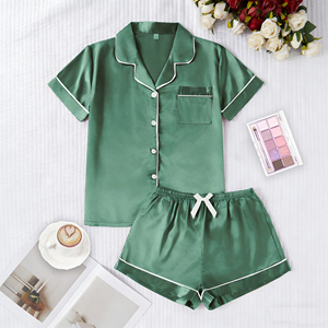 Conjuntos de <span class=keywords><strong>Pijamas</strong></span> de Dos Piezas con Cuello, Transpirables y Suaves, Ropa de Dormir Elegante de Satén en Varios Colores para Todas las Temporadas, Venta al Por Mayor - Product Image 6