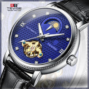 TEVISE 612 Men's Tourbillon Mechanical Watch Custom Skeleton Automatic Timepiece <b>Moon</b> Phase Leather Band Bulk Wholesale Factory - Product Image 5
