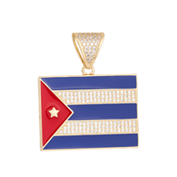 LUOYUNE Liontin Punk Kuningan Berlapis Emas 18K Gaya Semua Bendera Nasional yang Dapat Disesuaikan, Liontin Pesona Bendera Kuba dengan Zirkon Kubik untuk Hadiah