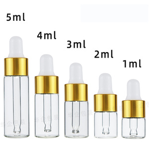 Flaconi Vuoti per Cosmetici da 1ml 2ml 3ml 4ml 5ml, Mini Fiale Trasparenti con Contagocce in Vetro e Anello Dorato - Product Image 2