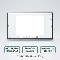 Écran plat interactif 4K UHD de 98 pouces, 20 points de contact IR, double système d'exploitation, caméra AI, tableau blanc intelligent pour salle de classe et conférence de bureau